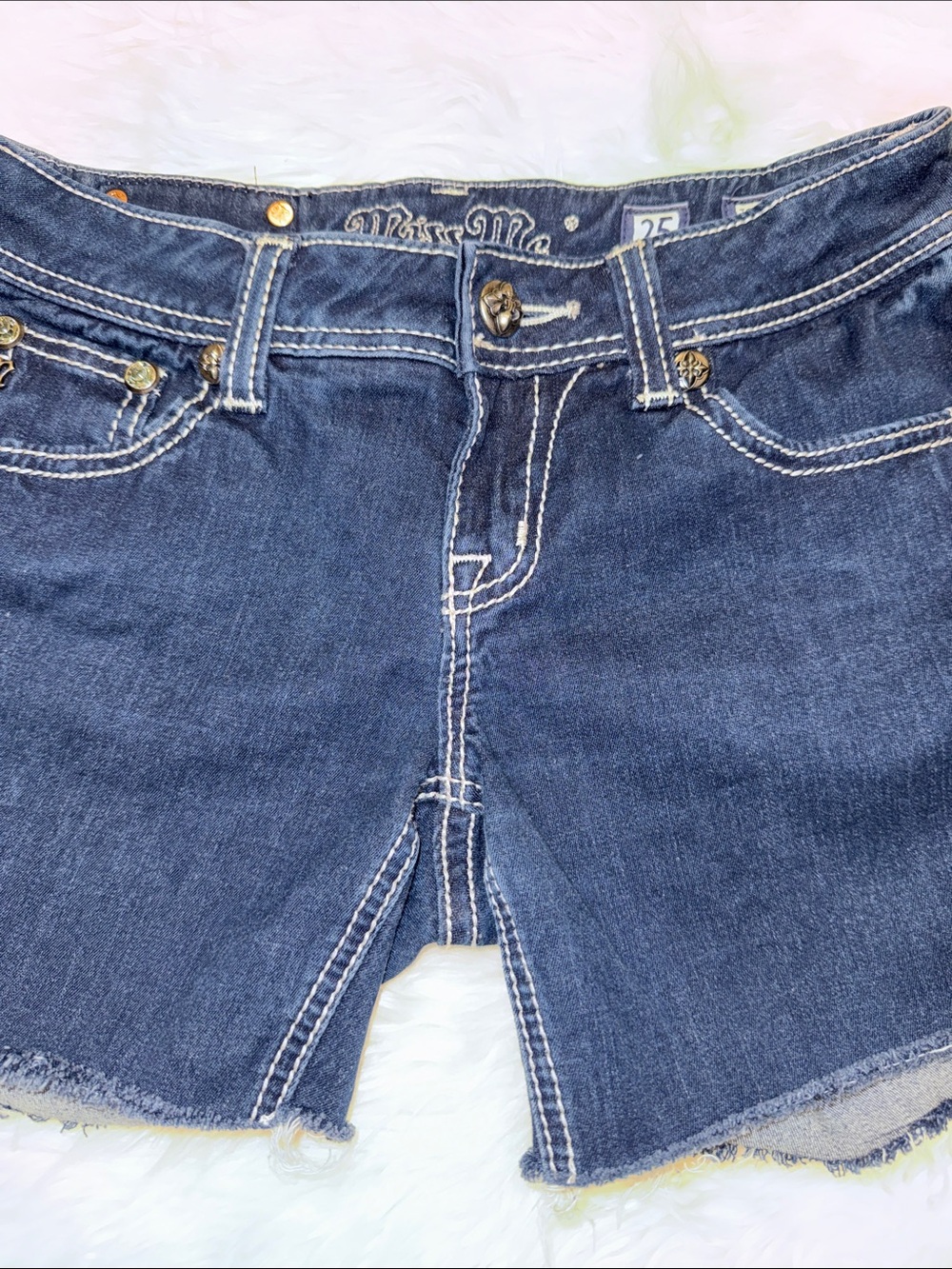 Miss Me Dark Blue Denim Cropped Mini Skirt with Front Split